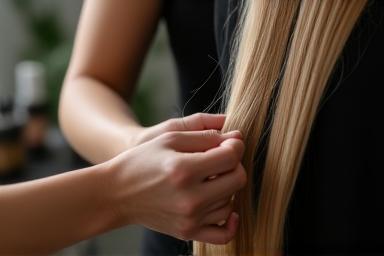 Pose d’extensions capillaires sur une cliente au salon